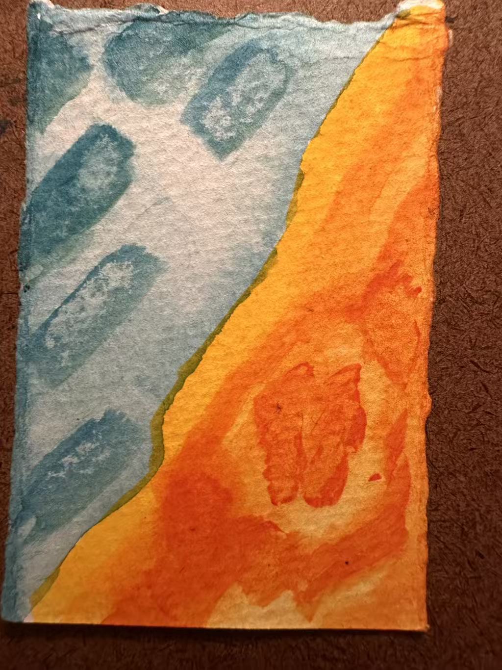 Orange and blue abstract art inspired by Einstein's Dreams